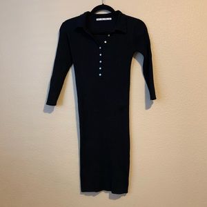 Zara Ribbed, Henley Bodycon Dress in Black